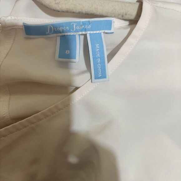 Draper James Top Womens 8 White Sheer Tie Sleeve Round Neck Blouse - Picture 7 of 9